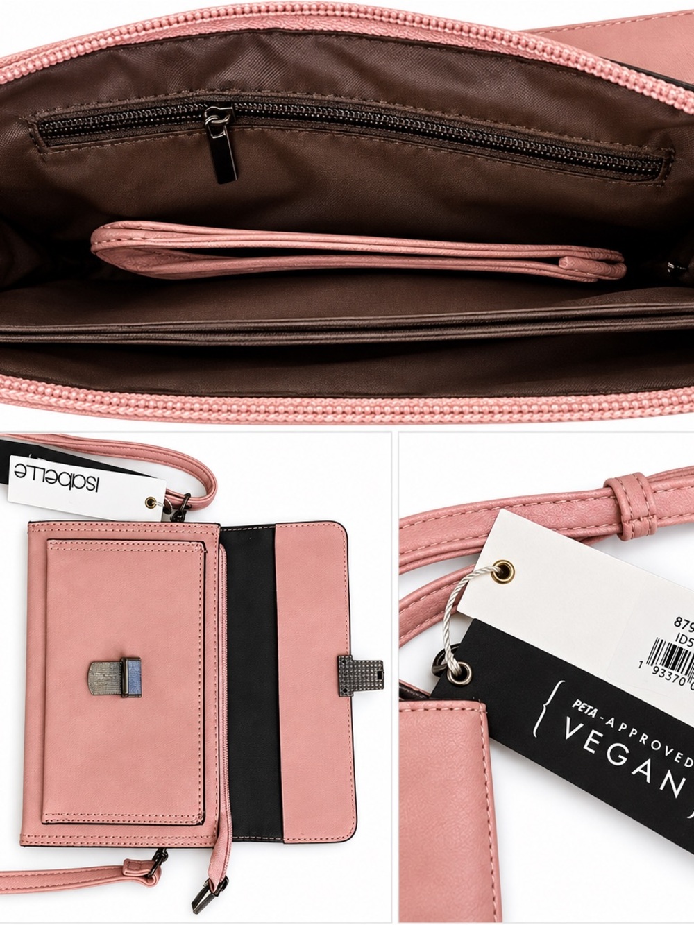 Isobelle Blush Pink Vegan Leather Crossbody Wallet Bag NWT